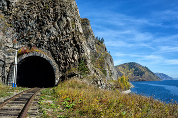 Autumn Circum-Baikal Railway on south lake Baikal