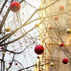 Sticker - Christmas balls on abstract background