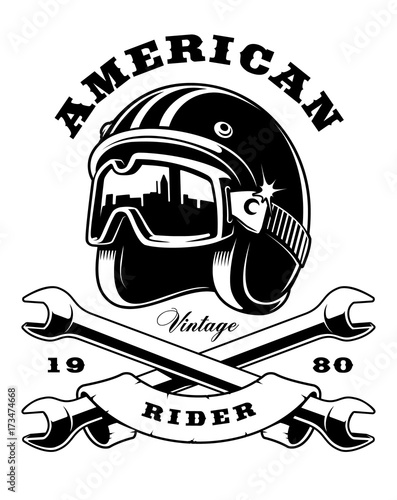 Cuadros en Lienzo cafe racer helmet with wrenches on white background