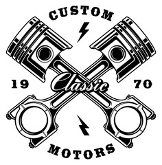 Vintage crossed pistons on white background