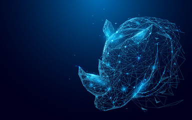 Leinwandbilder - Rhino from lines and triangles, point connecting network on blue background. Illustration vector