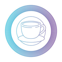 Poster - logo emblem decorative of cup of coffee with handle on dish gradient color silhouette from blue to purple vector illustration