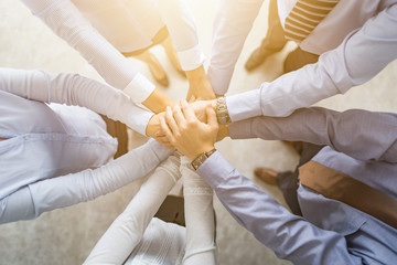 Fototapete - Stack of hands. Unity and teamwork concept.