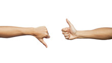 Hands Showing Different Gesture Thumb Up And Thumb Down Isolated On White Background. Clipping Path Included