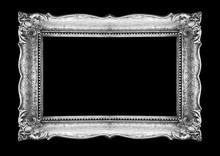 Retro Silver Picture Frame On Black Background