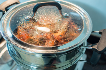 Wall Mural - steamed shrimp in the pot