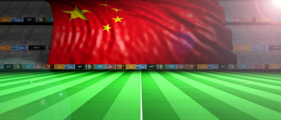 Wall Mural - China flag in an illuminated football field. 3d illustration