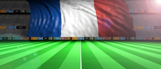 Wall Mural - France flag in an illuminated football field. 3d illustration