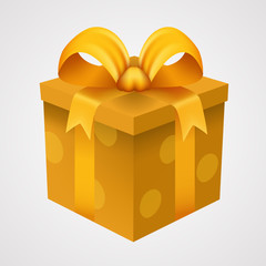 Present yellow box with golden ribbon.