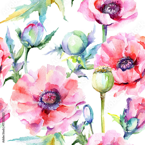 Wildflower Poppy Flower Pattern In A Watercolor Style Full Name