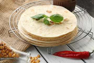 Sticker - Cooling rack with delicious tortillas on kitchen table