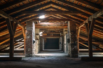 Wall Mural - Creepy attic interior at abandoned building