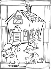 Home Building Construction Vector Illustration Art