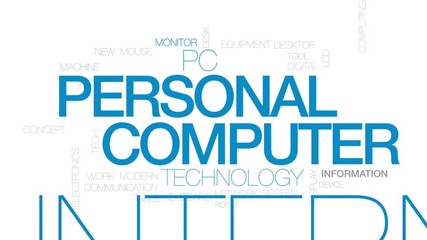 Wall Mural - personal computer animated word cloud, text design animation. kinetic typography.