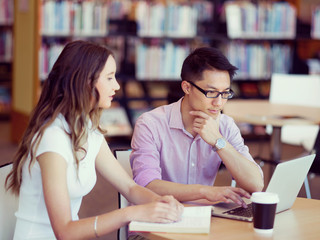 Wall Mural - Two young students at the library