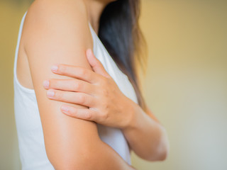 closeup female's arm. arm pain and injury. health care and medical concept.