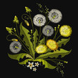 Embroidery Dandelions. Beautiful white dandelions classical embroidery, template for clothes and textiles, t-shirt design