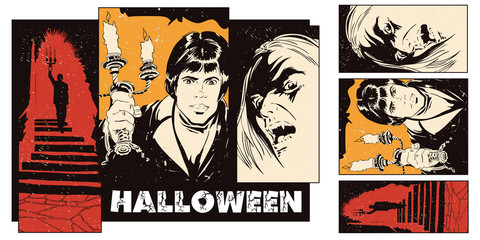Wall Mural - Collage on theme halloween.
