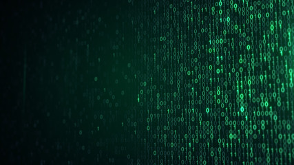 Wall Mural - green digital binary data code with dof