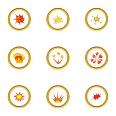Sticker - Different explosion icons set, cartoon style