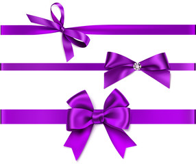 Wall Mural - set of decorative purple bow with horizontal purple ribbon isolated on white