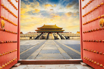 Beijing forbidden city scenery at sunset,China,Chinese symbols