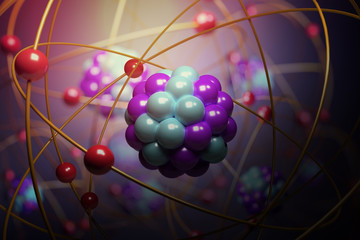 Wall Mural - elementary particles in atom. physics concept. 3d rendered illustration.