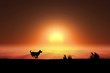 © bigfoot - 日の出と走る犬のシルエット