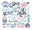 © jane55 - Hand drawn doodle illustration with fish, Squid, shrimp