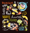 © jane55 - Hand drawn doodle food illustration. Big set Healthy food