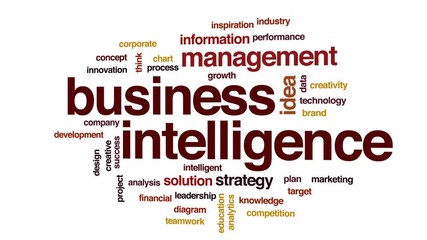 Wall Mural - business intelligence animated word cloud, text design animation.