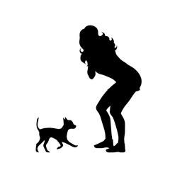 Poster - Vector silhouette of woman with dog on white background.