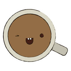 Poster - top view cup of coffee colorful kawaii blurred silhouette