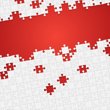 Some White Puzzles Pieces Red - Vector Jigsaw