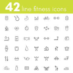 Canvas Print - Fitness, workout, gym icons pack, 42 line pictograms isolated on white