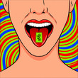 Stamp with LSD drug on tongue pop art vector