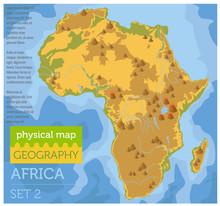 Flat Africa Physical Map Constructor Elements On The Water Surface. Build Your Own Geography Infographics Collection