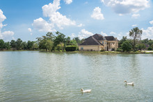 Residential Houses By The Lake In Houston, Texas, USA.