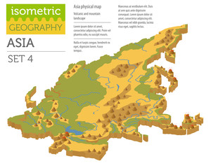 Wall Mural - Isometric 3d Asia physical map constructor elements isolated on white. Build your own geography infographics collection