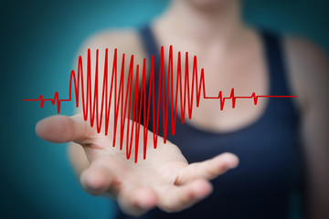 Aufkleber - Businesswoman touching and holding heart beat sketch
