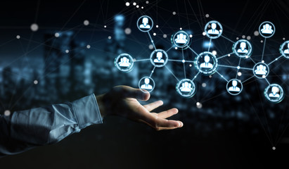 Canvas Print - businessman using social network connection 3d rendering