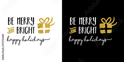 Fotografie, Obraz Gold glitter Merry Christmas quote greeting card
