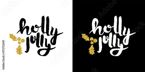Fotografie, Obraz Gold glitter Merry Christmas quote greeting card