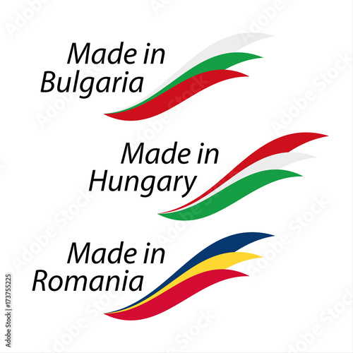 Simple Logos Made In Bulgaria Made In Hungary Made In Romania Vector Logos With Bulgarian Hungarian And Romanian Flags Stock Vector Adobe Stock