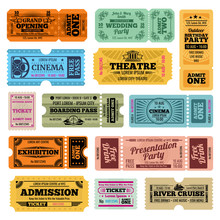 Circus, Party And Cinema Vector Vintage Admission Tickets Templates