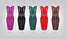 Set Of 5 Retro Woman Dresses. Vector Art Image Illustration Isolated On Background