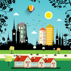 Sticker - Abstract Vector City with Towers, Skyscrapers and Houses.