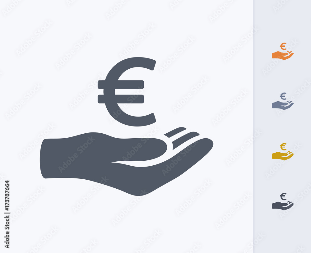 Hand Holding Euro - Carbon Icons. A professional, pixel-perfect icon designed on a 32 x 32 pixel grid and redesigned on a 16 x 16 pixel grid for very small sizes. - obrazy, fototapety, plakaty 