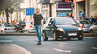© guruXOX - Professional skater riding skate on streets through cars and traffic