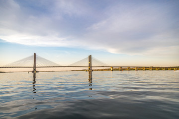 Wall Mural - Cable-stayed bridge over Parana river, Brazil. Border of Sao Paulo and Mato Grosso do Sul states